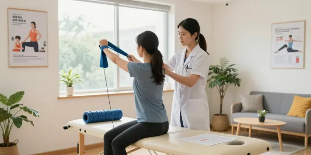 Best physiotherapist burlington clinic scene with patient rehabilitation exercises and supportive therapist.